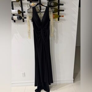 Elegant Black Evening Gown with Gold Accents